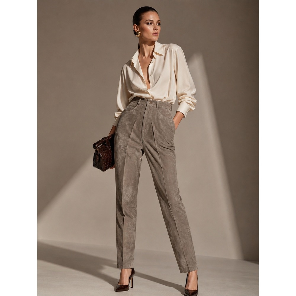 NWT Vintage 90s Lew Magram Taupe Genuine Suede High Rise Tapered Pants